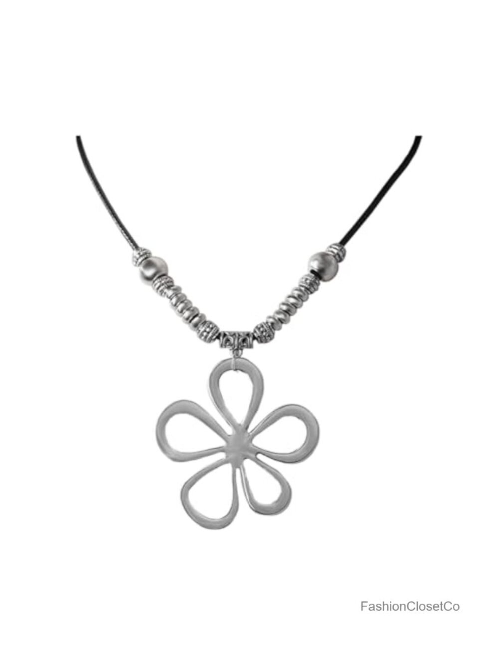 Leather Flower Pendant Necklace Adjustable Long Boho Rope